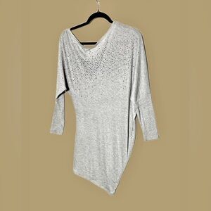 Venus Gray Asymmetrical Lightweight Off-Shoulder Sweater with Rhinestones, XS